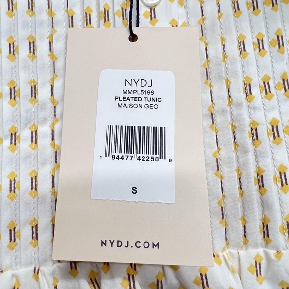 NYDJ Pleated Tunic Womens Small White Yellow Maison Geo Blouse Long Sleeve Top - Picture 12 of 15